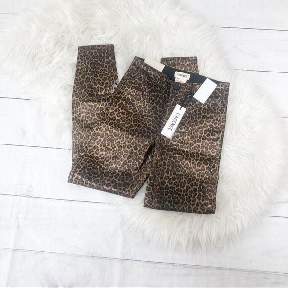 L’ Agence Margot Skinny Black Cheetah Foil‎ Coated denim Jeans Size 24 NEW - Picture 3 of 5